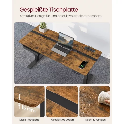 Elektromosan állítható íróasztal, fiókkal, rusztikus barna 140 cm