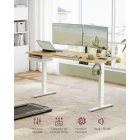   Elektromosan állítható íróasztal, fiókkal, tölgy és fehér, 160 cm