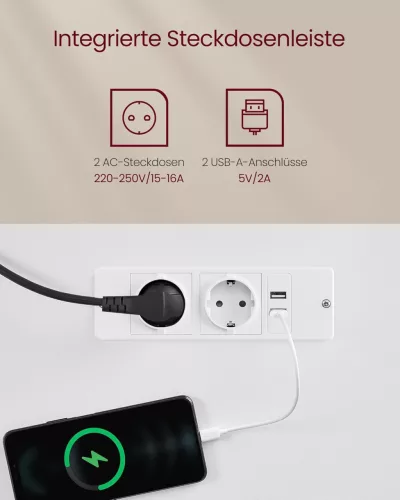 Elektromosan állítható íróasztal, fiókkal, fehér, 160 cm