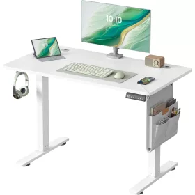   Elektromos állítható íróasztal, memória, USB-C, felhő fehér, 100 x 60 x 71-120 cm
