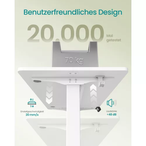 Elektromos állítható íróasztal, memória, USB-C, felhő fehér, 100 x 60 x 71-120 cm