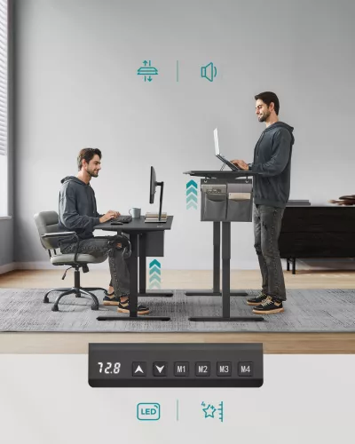 Elektromosan állítható íróasztal, 60 x 140 x (72-120) cm, fekete