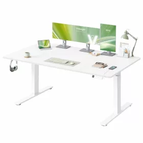   Elektromos állítható íróasztal, USB-C, elosztóval, matt fehér, 160 x 80 x 72-120 cm