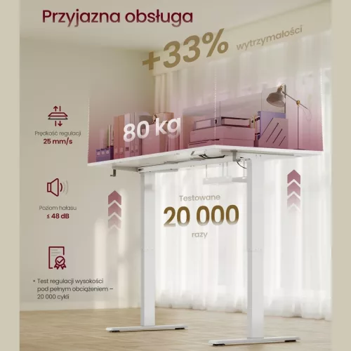 Elektromos állítható íróasztal, USB-C, elosztóval, matt fehér, 160 x 80 x 72-120 cm