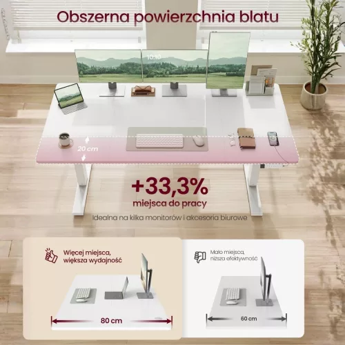 Elektromos állítható íróasztal, USB-C, elosztóval, matt fehér, 160 x 80 x 72-120 cm