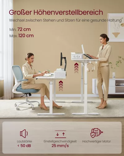 Elektromosan állítható íróasztal, monitor állvánnyal, fehér