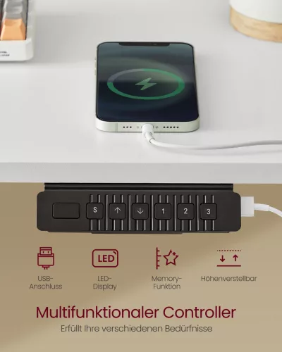 Elektromosan állítható íróasztal, monitor állvánnyal, fehér