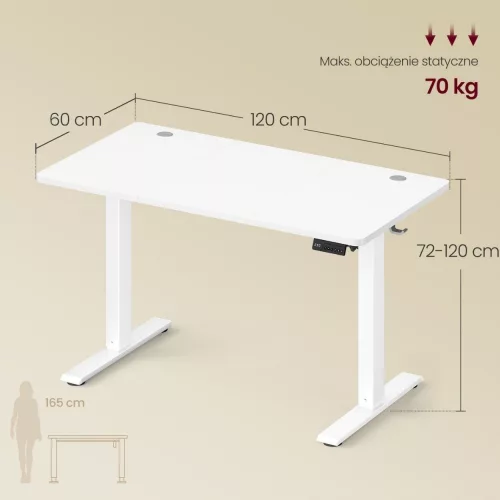 Elektromos állítható íróasztal, memória funkció, felhő fehér, 120 x 60 x 72-120 cm