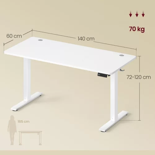 Elektromos állítható íróasztal, memória funkció, felhő fehér, 140 x 60 x 72-120 cm