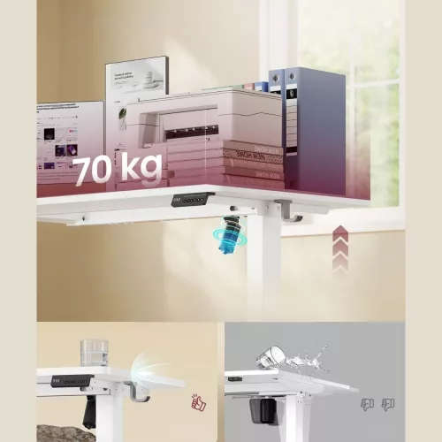 Elektromos állítható íróasztal, memória funkció, felhő fehér, 140 x 60 x 72-120 cm