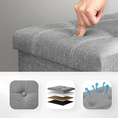 SONGMICS LSF001G02 Tárolóhelyes pad, láda, összecsukható, 76 x 38 x 38 cm, utánzat lenvászon