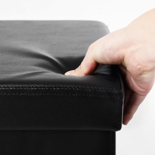 Összecsukható tároló puff, fekete műbőr