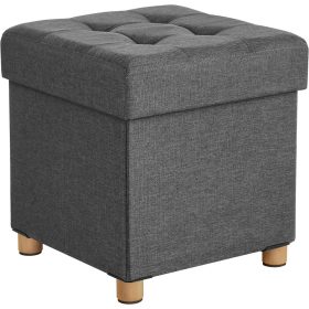 SONGMICS Összecsukható kocka lábtartó és tároló puff sötétszürke színben, fa lábakkal