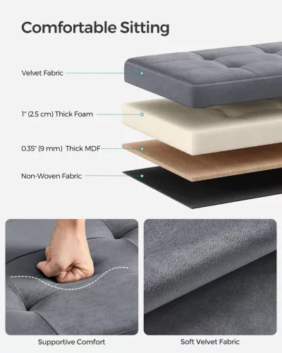 Összecsukható bársonyos tárolópuff, lábtartó, antracit