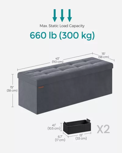 Összecsukható bársonyos tárolópuff, lábtartó, antracit