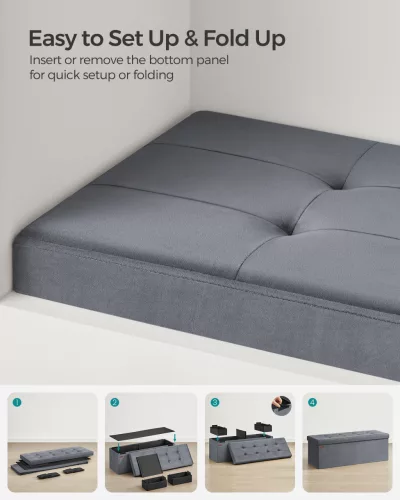 Összecsukható bársonyos tárolópuff, lábtartó, antracit