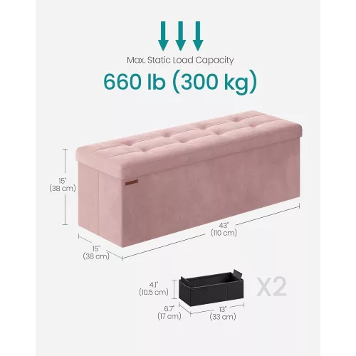 Összecsukható bársonyos tárolópuff, lábtartó, rózsaszín