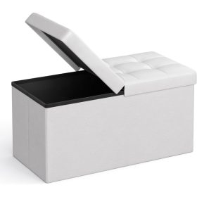   Összecsukható vászon tárolópuff, felnyitható ottomán, fehér 76x38x38cm