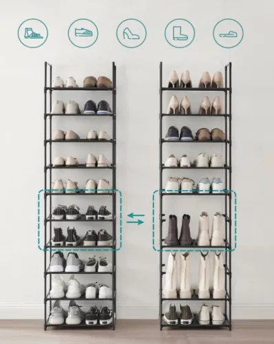 Cipőtartó polc 10 szintes fém vázzal, szürke