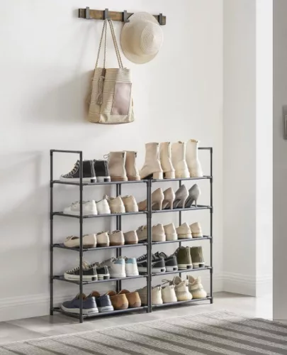 Cipőtartó polc 10 szintes fém vázzal, szürke