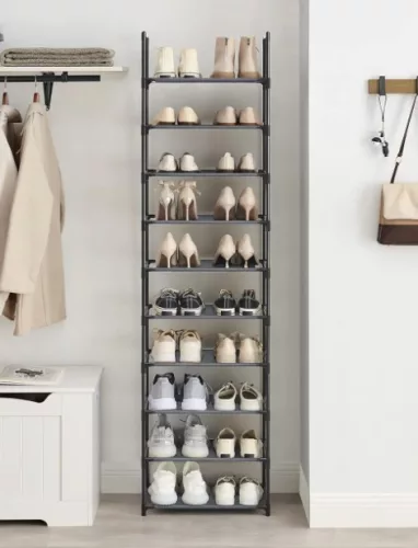 Cipőtartó polc 10 szintes fém vázzal, szürke