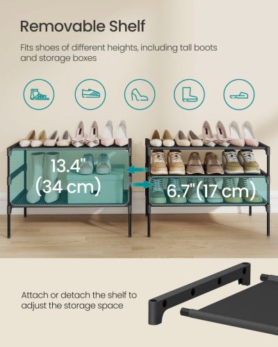 Cipőtartó polc 3 szintes fém vázzal, fekete 30x30x90cm