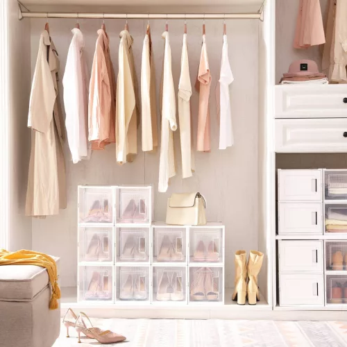 SONGMICS Magas Cipősdobozok, 10 darabos csomag Műanyag Cipőtároló Szervezők