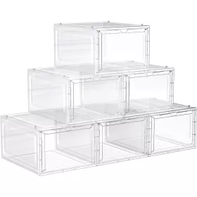 SONGMICS Cipősdobozok, műanyag cipőtároló szervezők átlátszó ajtókkal, 6 darabos készlet,