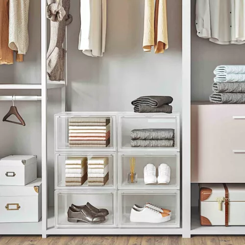 SONGMICS cipősdobozok, 3 darabos csomag, egymásra rakható cipőrendezők átlátszó