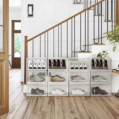 SONGMICS cipősdobozok, 3 darabos csomag, egymásra rakható cipőrendezők átlátszó