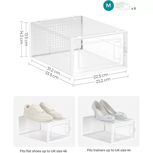 SONGMICS Cipődobozok, 8 darabos rakható cipőtároló szervezők, összehajtható és sokoldalú,