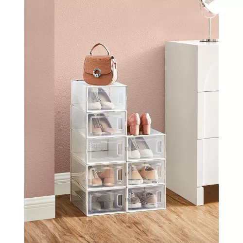 SONGMICS Cipődobozok, 8 darabos rakható cipőtároló szervezők, összehajtható és sokoldalú,