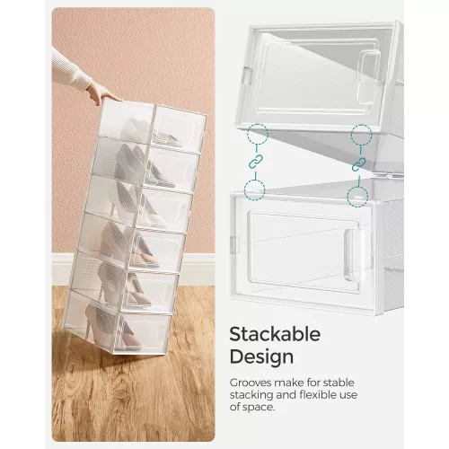 SONGMICS Cipődobozok, 8 darabos rakható cipőtároló szervezők, összehajtható és sokoldalú,