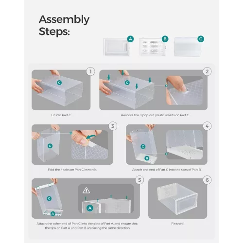 SONGMICS Cipődobozok, 8 darabos rakható cipőtároló szervezők, összehajtható és sokoldalú,