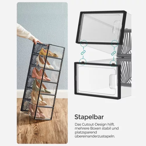 SONGMICS cipősdobozok, 18 darab cipőtároló szervező, fekete LSP106B18