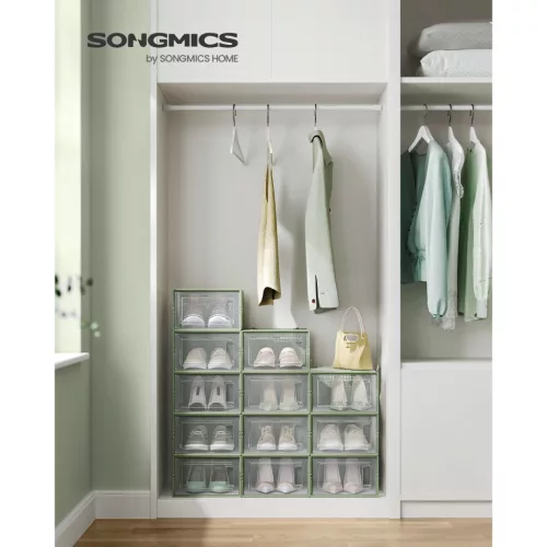 SONGMICS cipősdobozok, 12 darabos csomag, egymásra rakható cipőtároló szervezők,