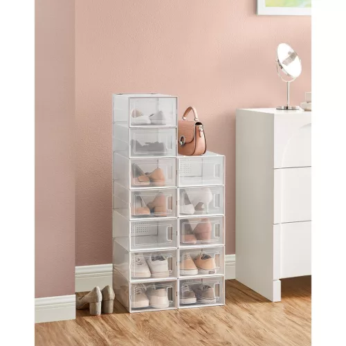 SONGMICS cipősdobozok, 12 darabos csomag, egymásra rakható cipőtároló szervezők,