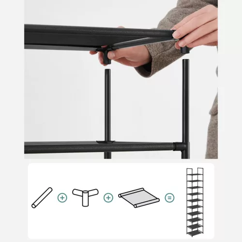 SONGMICS 10 szintes cipőtartó, cipőállvány, helytakarékos cipőtároló, 33 x 33 x