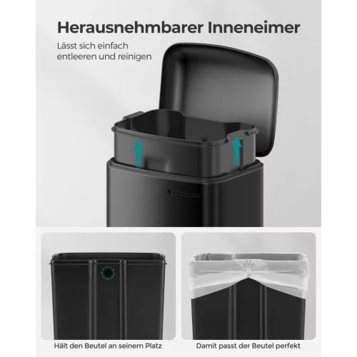 SONGMICS szemetes, 30 L konyhai kuka, acél pedálos kuka belső vödörrel és fedéllel,