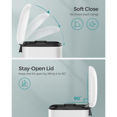 SONGMICS Szemetes kuka, 30L Kuka, Acél Létra, Belső Vödörrel és Fedéllel, Lágy Záródás,