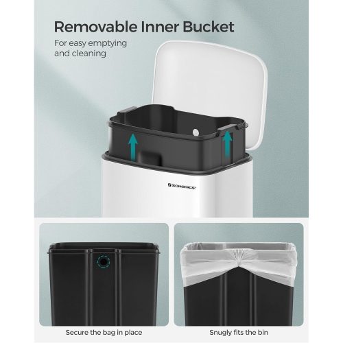 SONGMICS Szemetes kuka, 30L Kuka, Acél Létra, Belső Vödörrel és Fedéllel, Lágy Záródás,