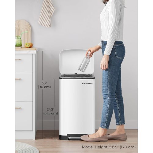 SONGMICS Szemetes kuka, 30L Kuka, Acél Létra, Belső Vödörrel és Fedéllel, Lágy Záródás,