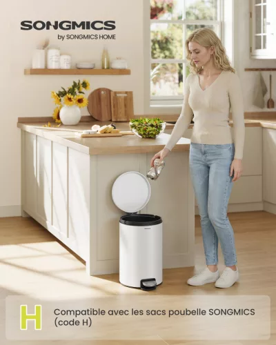 Kerek szemetes, 20L, fém, pedálos, levehető belső vödör, felhő fehér