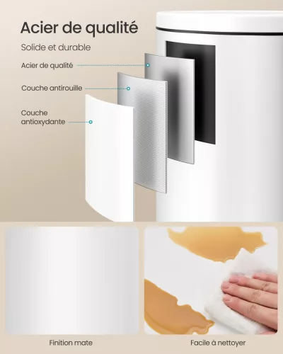 Kerek szemetes, 20L, fém, pedálos, levehető belső vödör, felhő fehér