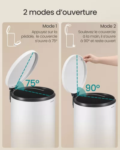 Kerek szemetes, 20L, fém, pedálos, levehető belső vödör, felhő fehér