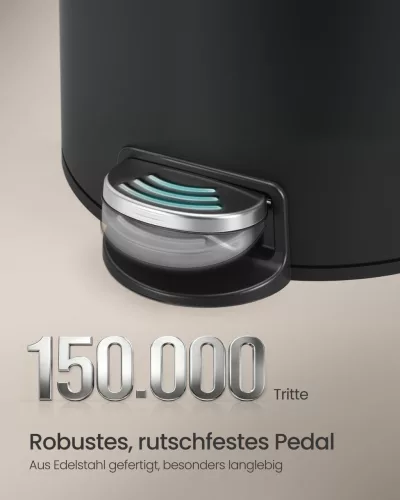 Kerek szemetes 30L, pedálos, acél, lágy záródás, fekete