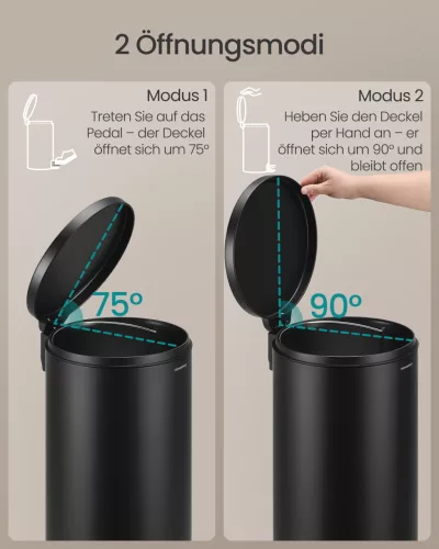 Kerek szemetes 30L, pedálos, acél, lágy záródás, fekete