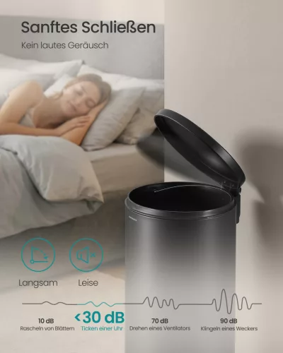 Kerek szemetes 30L, pedálos, acél, lágy záródás, fekete