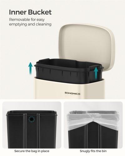 Szemeteskuka 30L, lágyan záródó fedél, homokbézs 34x25x61cm