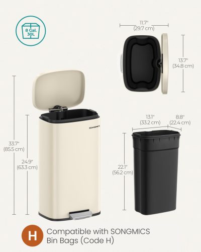 Szemeteskuka 30L, lágyan záródó fedél, homokbézs 34x25x61cm